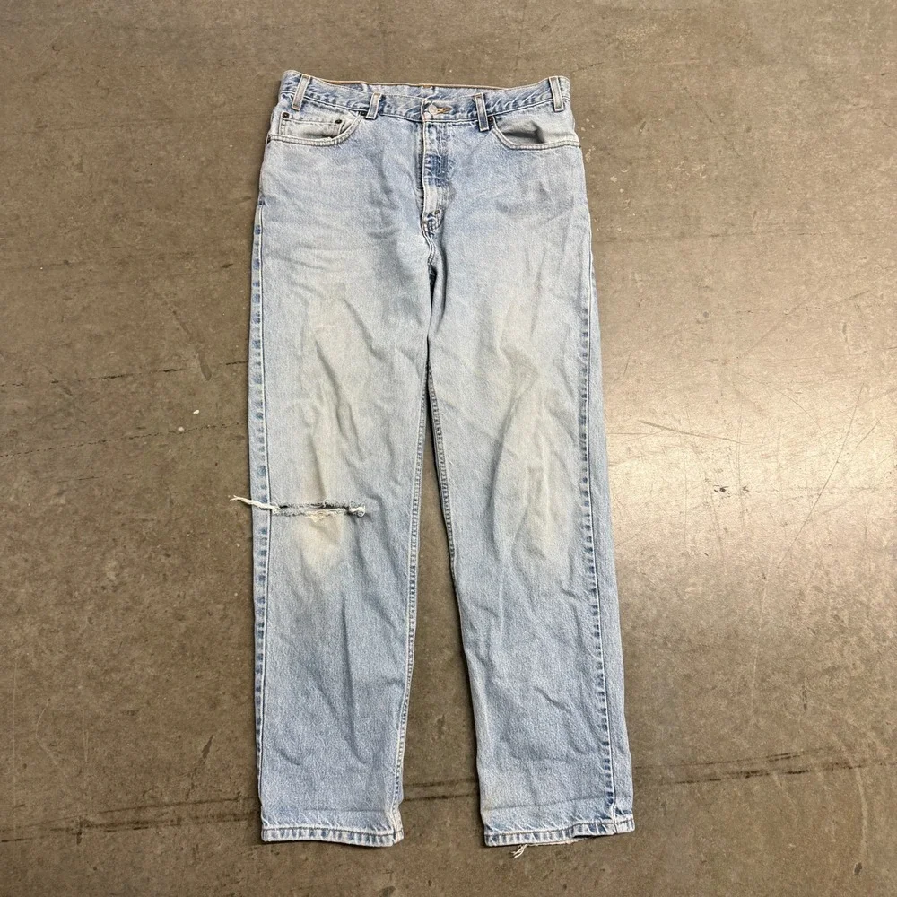 Levis Relaxed Straight Leg Jeans 36x32 Light Wash Distressed Denim Vintage W36